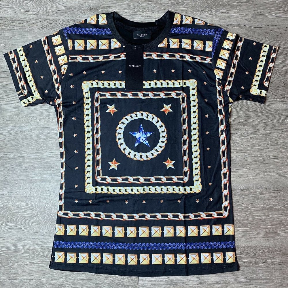 New, Black Star T-Shirt Luxury Gods Tee Size L Blue Rap Model Celebrity Fashion
